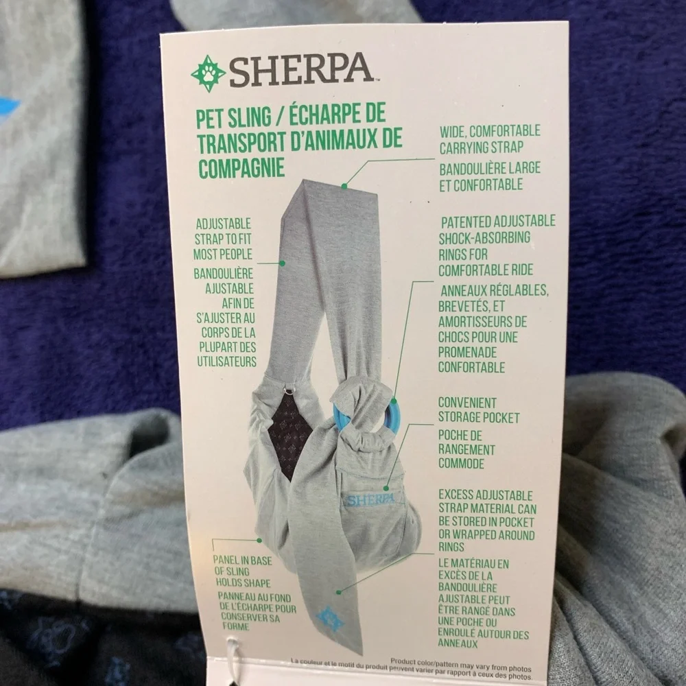 Sherpa Pet Sling Carrier in Gray with Blue Details